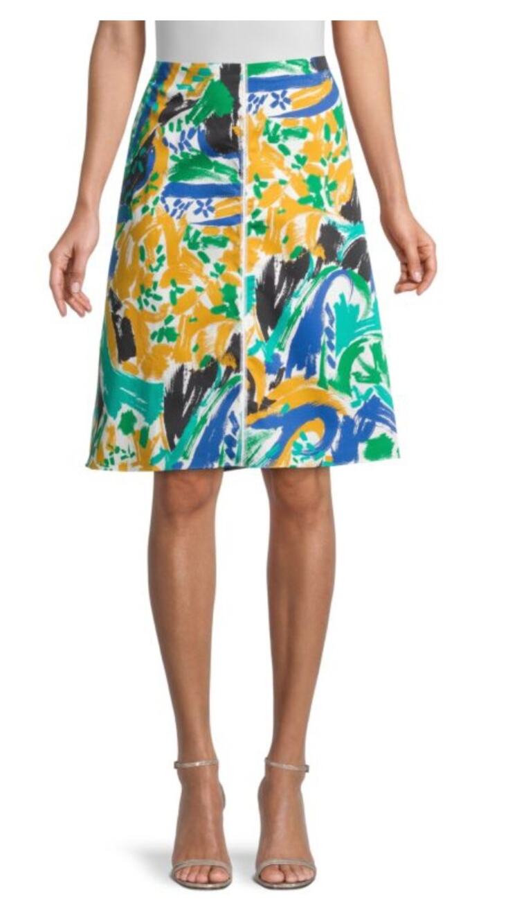 Kobi Halperin Margo Mod Watercolor Print Midi A Line Skirt XL